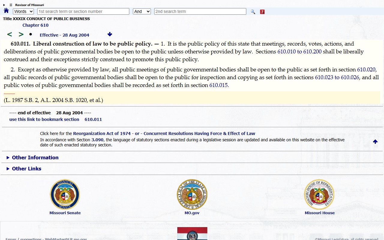 Gentry County court records Missouri Sunshine Law statute source