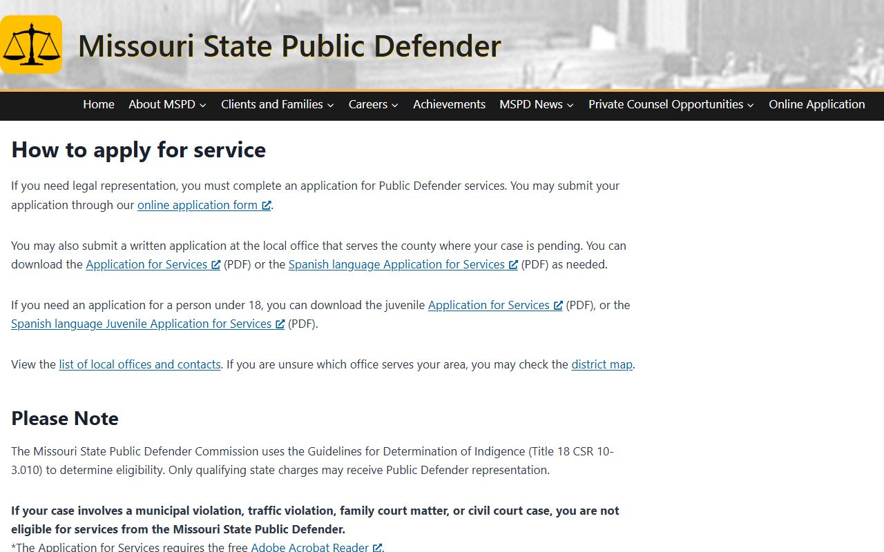 Gentry County criminal court records Missouri public defender application instructions source