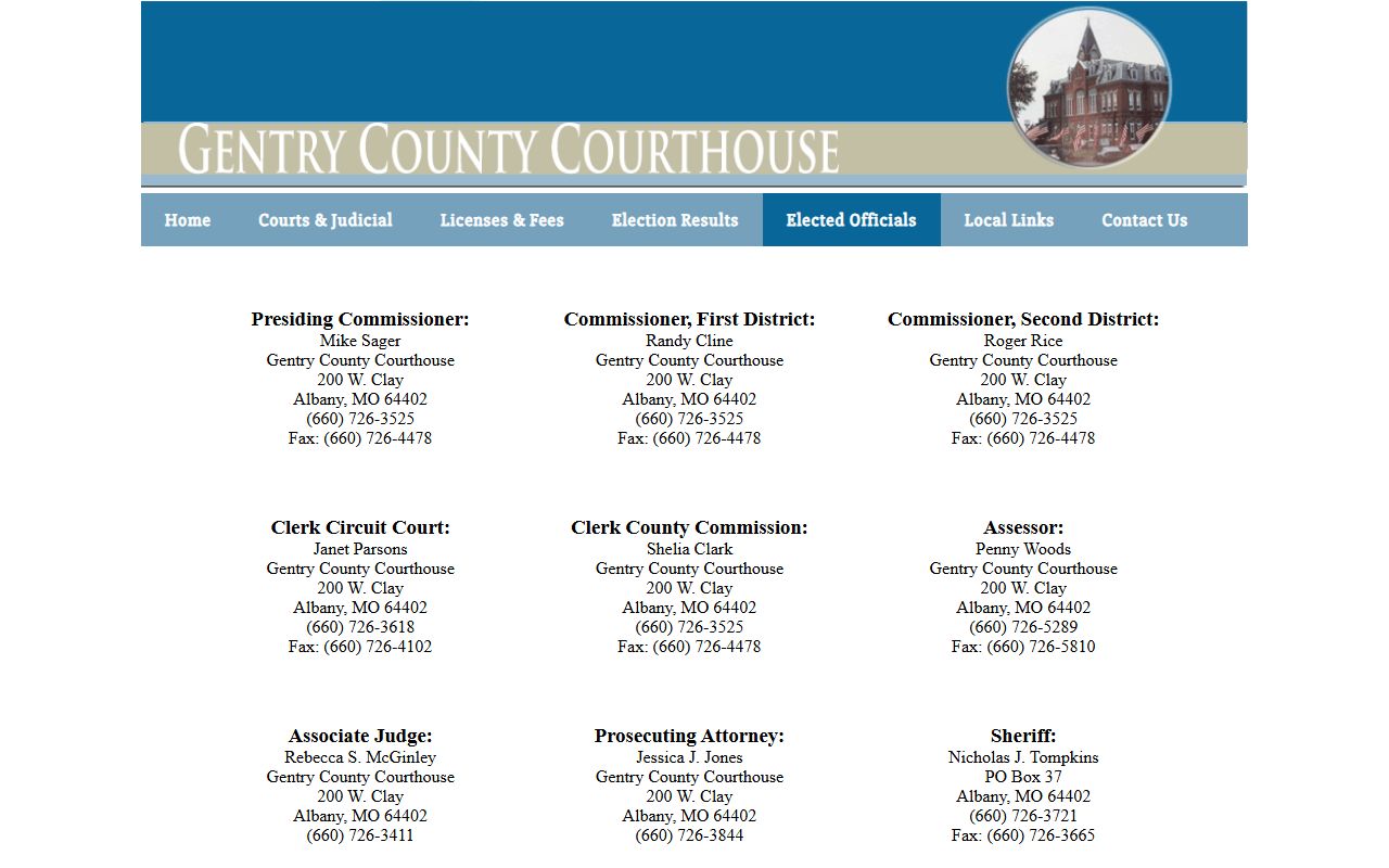 Gentry County court records elected officials contacts