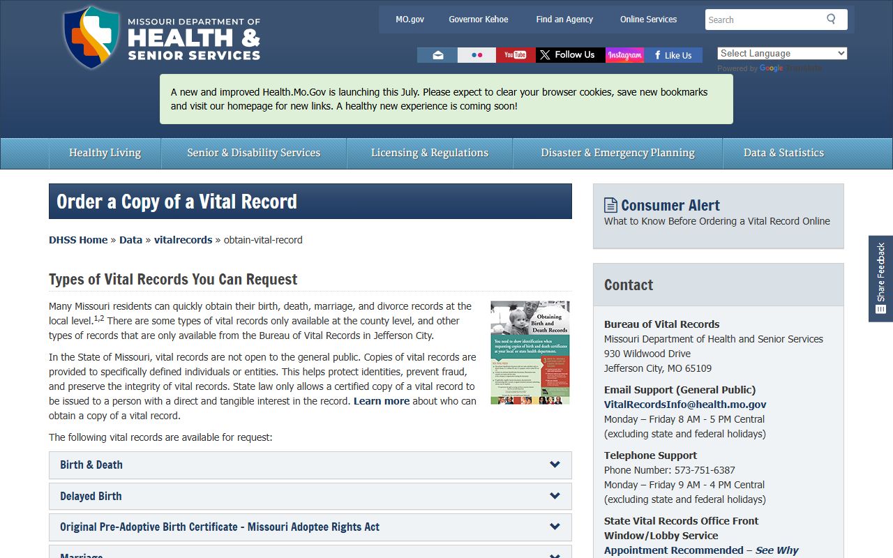 Gentry County marriage divorce records Missouri vital record ordering
