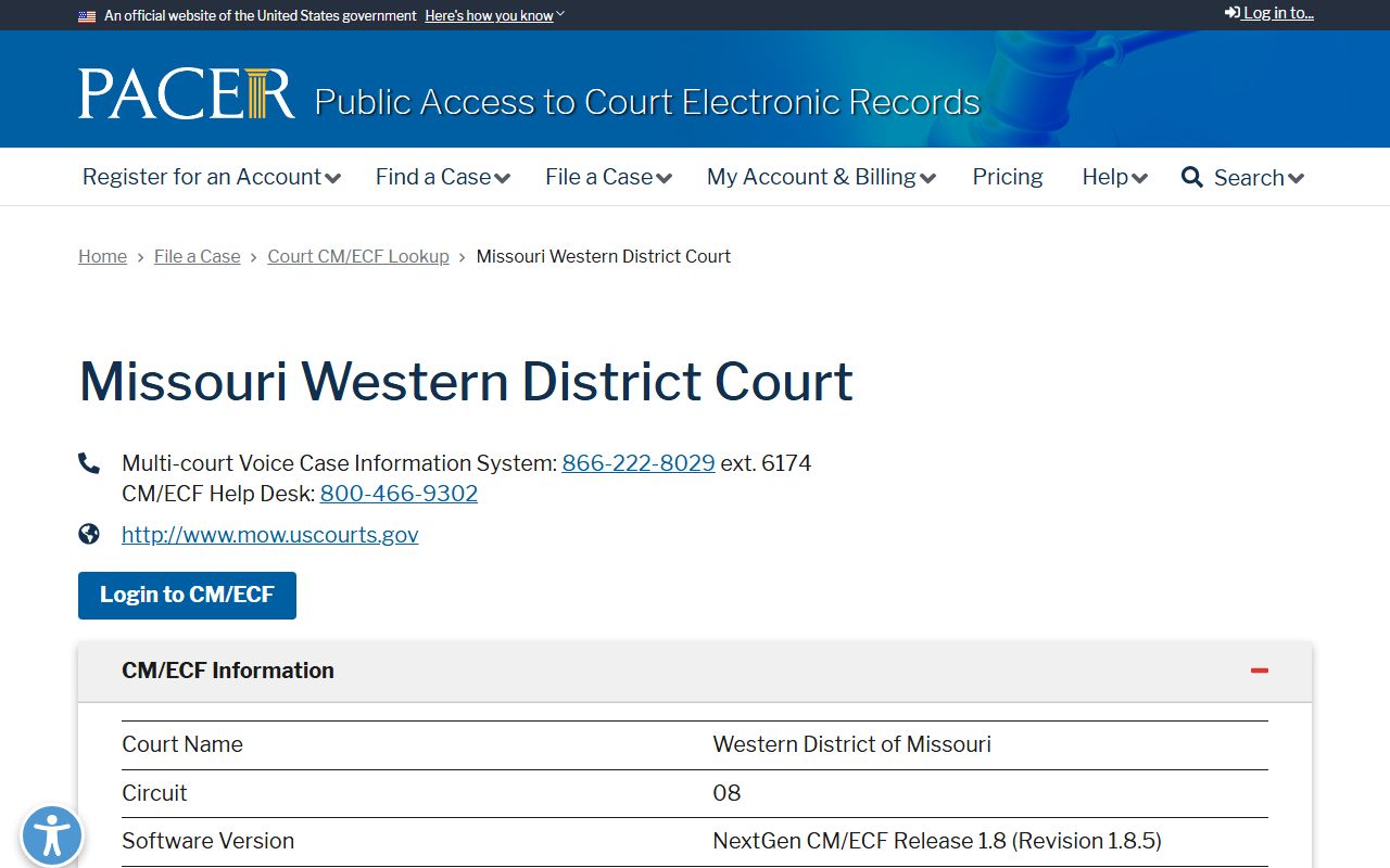 Gentry County warrant records PACER Western District of Missouri lookup